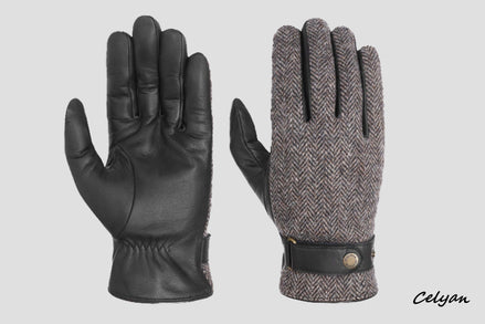 Guantes de Piel Herringbone Wool