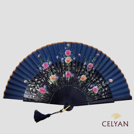 Abanico Clásico Floral Marino B 609