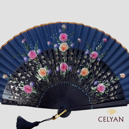 Abanico Clásico Floral Marino B 609