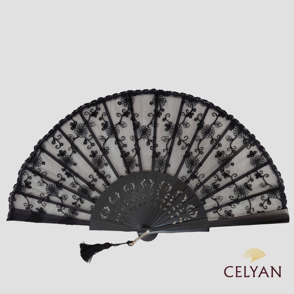 Abanico Encaje Negro R 1042