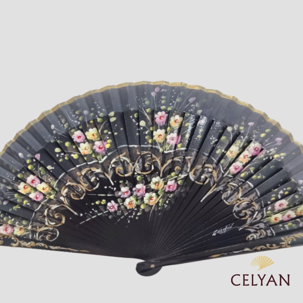 Abanico Floral Negro G 57