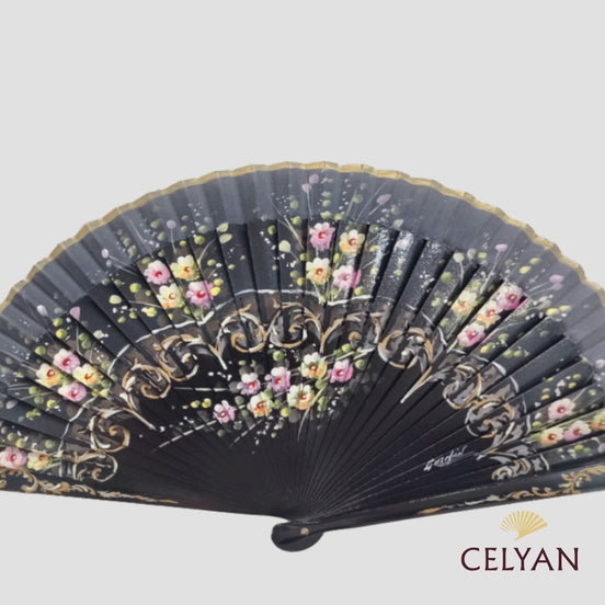 Abanico Floral Negro G 57