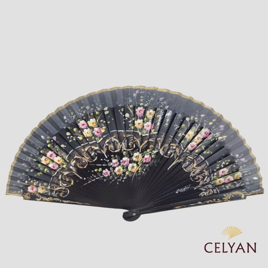 Abanico Floral Negro G 57