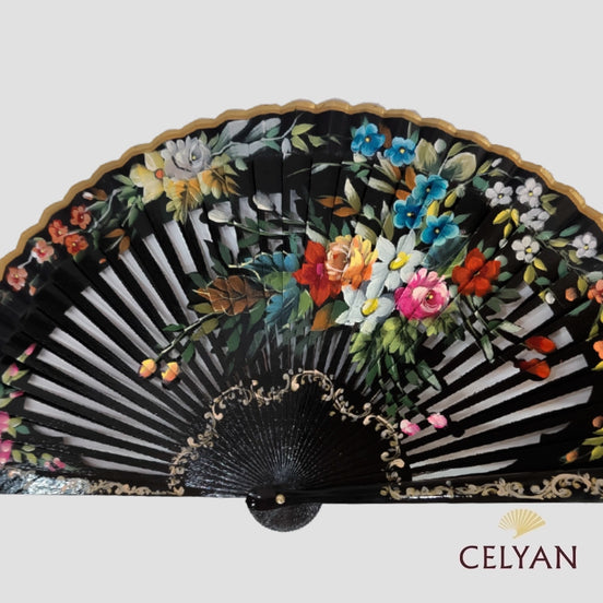 Abanico Negro Floral G 166