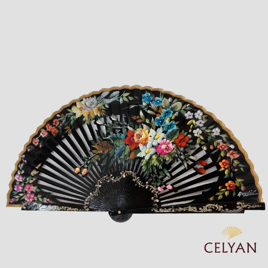 Abanico Negro Floral G 166