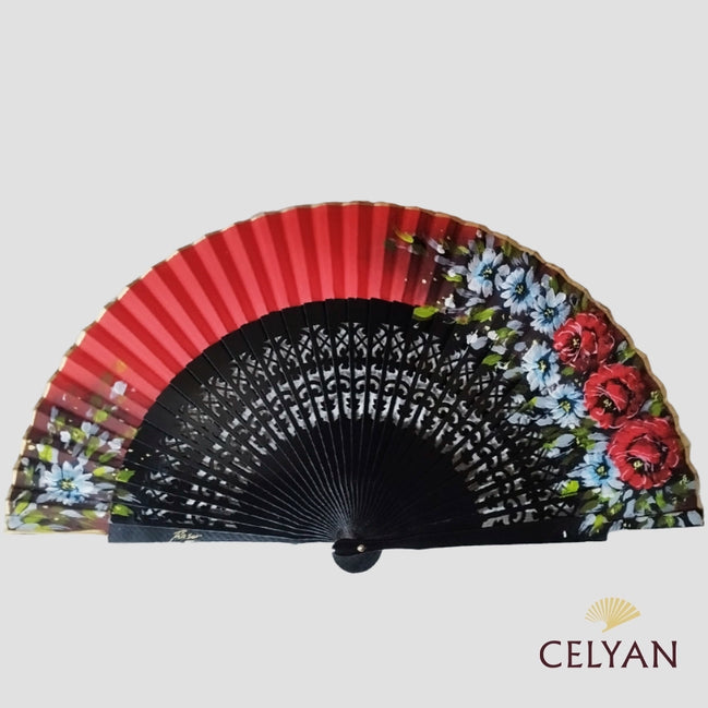 Abanico Floral Rojo-Negro R 758