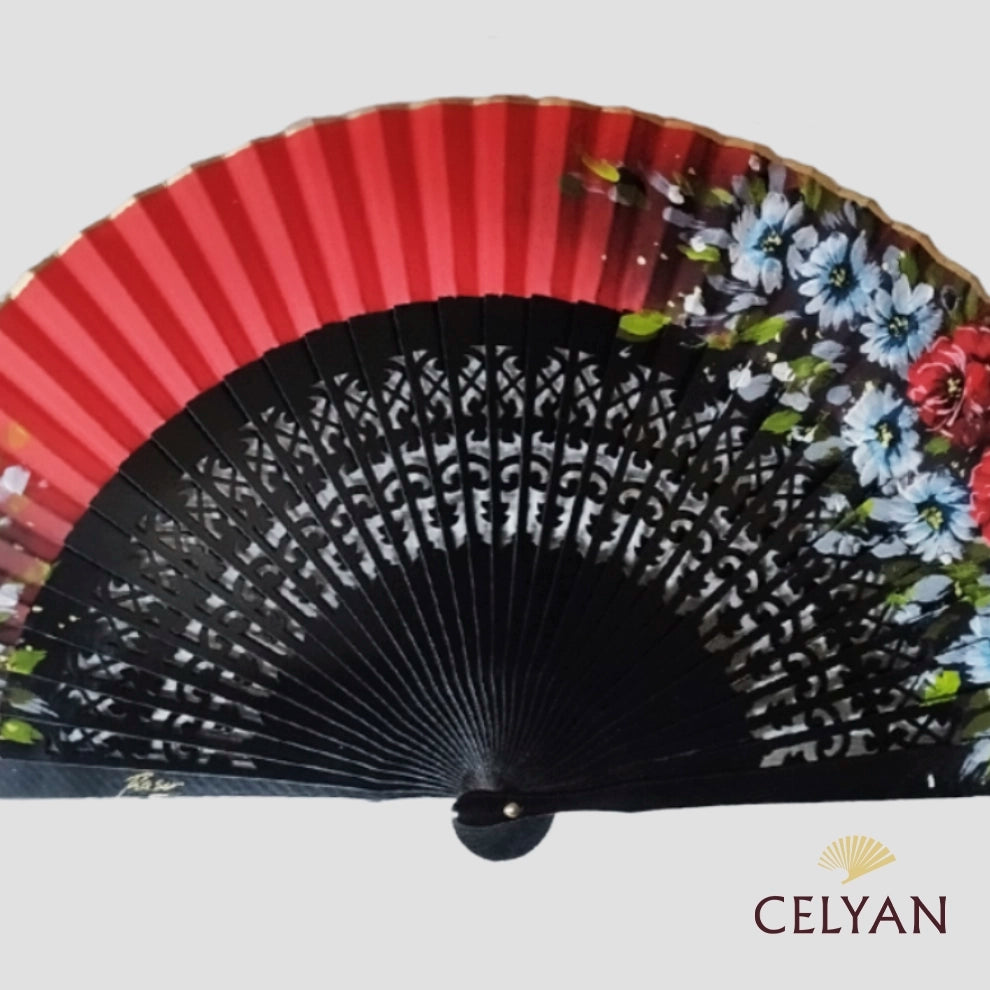 Abanico Floral Rojo-Negro R 758