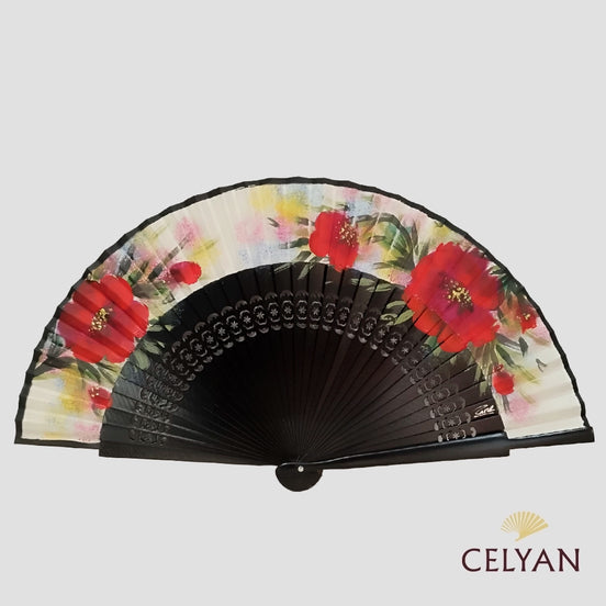 Abanico Flores Negro R 1077