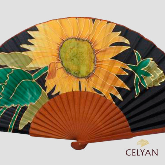 Abanico Seda Girasoles Ch 30