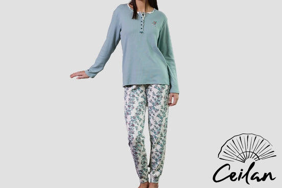 Pijama Flores Verde Varillado