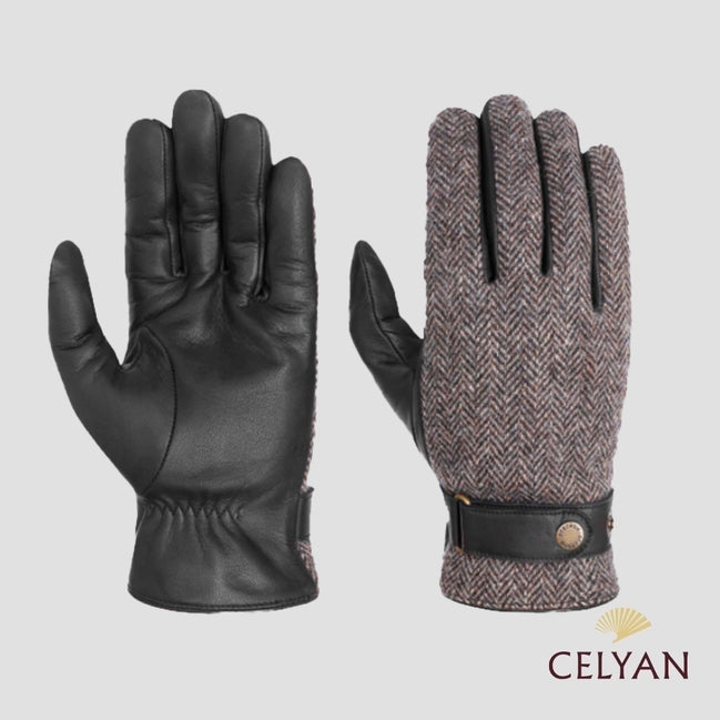 Guantes de Piel Herringbone Wool