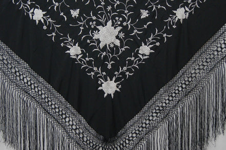 Mantón Bordado Máquina Negro - Marfil