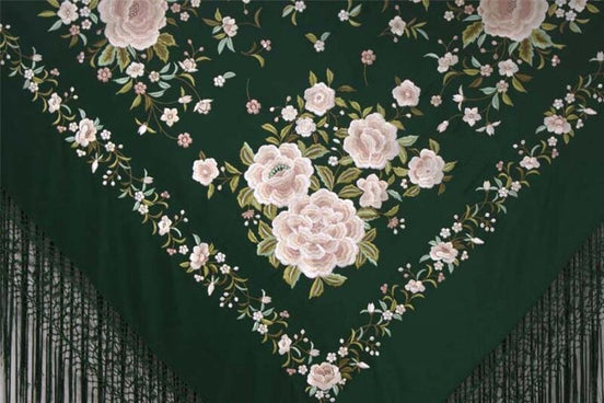 Mantón Bordado Verde Botella Floral