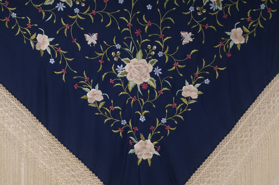 Mantón Bordado Máquina Azul Marino