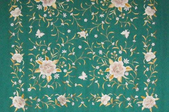 Mantón Bordado Máquina Verde Agua