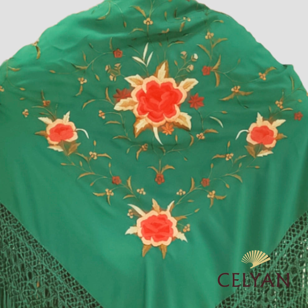 Mantón Bordado Máquina Verde Andalucía