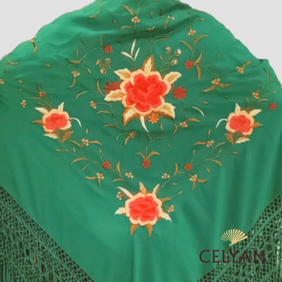 Mantón Bordado Máquina Verde Andalucía