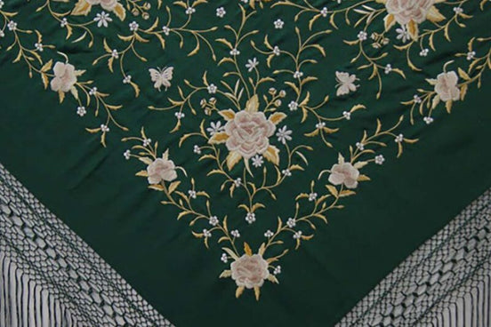 Mantón Bordado Máquina Verde Botella