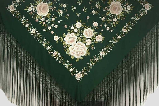 Mantón Bordado Verde Botella Floral