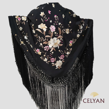 Mantón Manila Seda Bordado a Mano P 8130 
