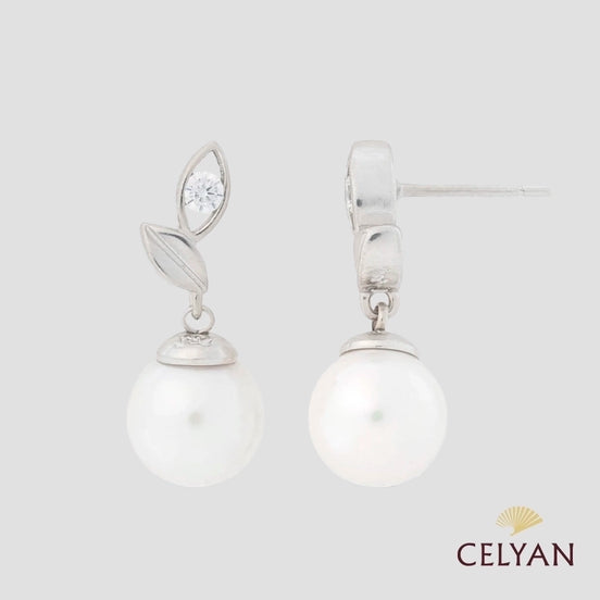 Pendientes Hojas con Perla