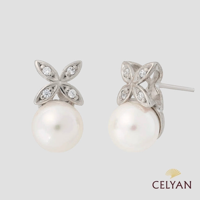 Pendientes Perla y Flor Circonitas M 16042