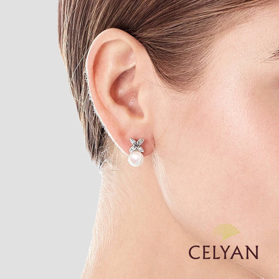 Pendientes Perla y Flor Circonitas M 16042