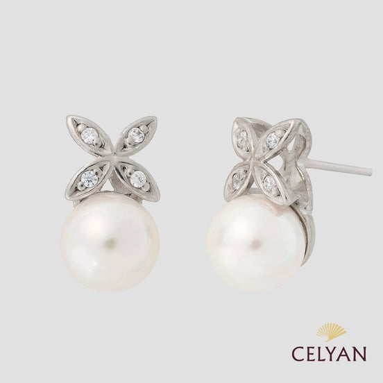 Pendientes Perla y Flor Circonitas M 16042