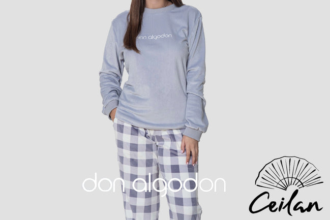 Pijama Señora Cuadros Terciopelo