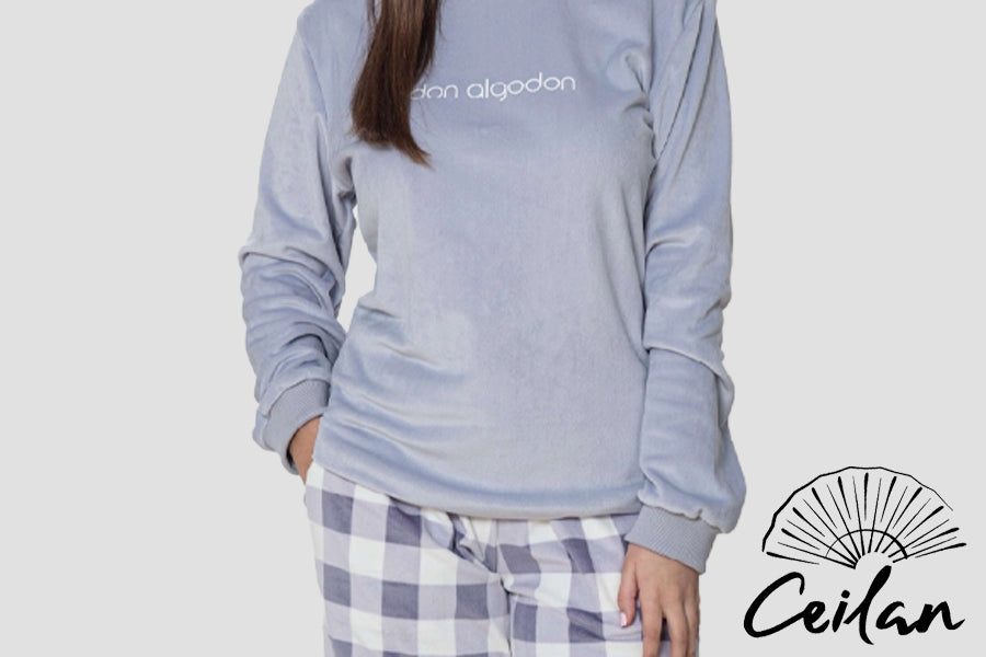 Pijama Señora Cuadros Terciopelo