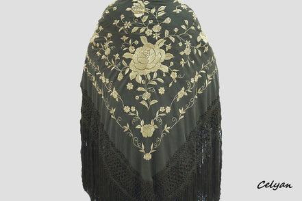 Mantón Bordado Máquina Kaki