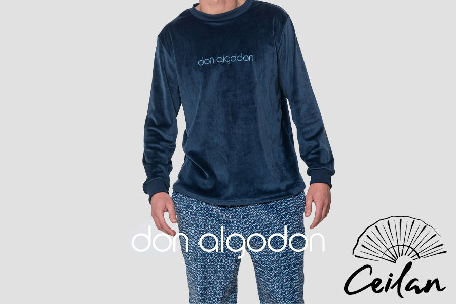 Pijama Hombre Terciopelo Azul